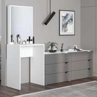 Cômoda Porto 6 Gavetas com Espelho Cinza/Branco - Politorno