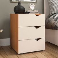 Mesa de Cabeceira Porto 3 Gavetas Creme/Freijó - Politorno