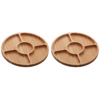 Kit 2 Petisqueiras de Bambu 5 Divisórias 25cm Lyor Round Aperitivos Tábua Redonda Servir Petiscos