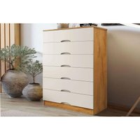 Cômoda de Quarto Sevilha c/ 6 Gavetas Peroba/Off White - Europa