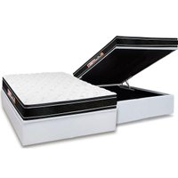 Cama Box Baú Casal: Colchão Espuma Castor D33 Black e White Air Double Face Euro Pillow + Base CRC Corano White(138x188)