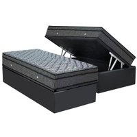 Conjunto Box Baú Solteiro: Colchão Molas Ortobom Hotelaria Nanolastic Orthotel Luxo + Base CRC Suede Gray (88x188)