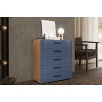 Cômoda de Quarto Lisboa c/ 5 Gavetas Freijo/Azul - Politorno