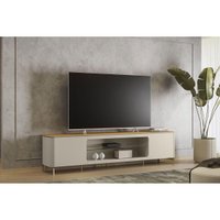 Rack Bancada p/ TV até 85 Pol Santorini Organico 2 Ptas 1 Prat Vidro 239x59cm Tauari/Off White Fosco - Linea Brasil