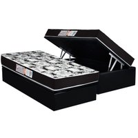 Conjunto Box Baú Solteiro: Colchão Espuma Luckspuma D33 Supreme Pró Saúde Black + Base CRC Suede Black(88x188)