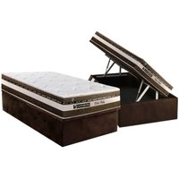 Cama Box Baú Solteiro: Colchão Molas MasterPocket Ensacadas Luckspuma Esplendor + Base CRC Suede Brown (88x188)