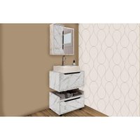 Armário c/ Balcão Banheiro Suspenso BN3646 e c/ Rodízios BN3647 60cm e Espelho BN3648 60cm Mármore Branco - Tecno Mobili