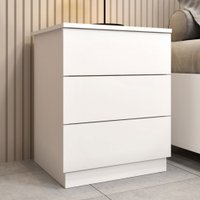 Mesa de Cabeceira Sarentino 3 Gavetas Neve - Pnr Móveis