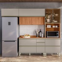 Cozinha Completa Proença 6 Portas 6 Gavetas Ripado com Vidro Nogueira/Nude Prime Tx - Demobile