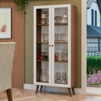 Cristaleira 70 cm 2 Portas de Vidro com Pés Cônicos Rustic/Branco/Rustic Vik Madesa