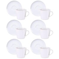 Jogo 6 Xícaras de Chá com Pires 185ml Porcelana Branca Leonora Tramontina Café Mesa Posta