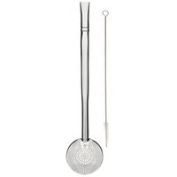 Bomba de Chimarrão Inox Bojo Mil Furos 21cm Bocal Simples Terere Lisa com Escovinha