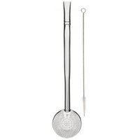 Bomba de Chimarrão Inox Bojo Mil Furos 24cm Bocal Simples Terere Lisa com Escovinha