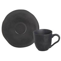 Kit 12 Xícaras de Café 120ml Com Pires Orgânico Cerâmica Preto Matte Porto Brasil Sushi