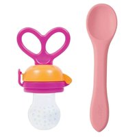 Kit Chupeta para Frutas e Colher de Silicone Flexível Bebê +6m Introdução Alimentar Buba Rosa Kit Chupeta para Frutas e Colher de Silicone Flexível Bebê +6m Introdução Alimentar Buba Rosa