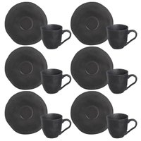 Jogo 6 Xícaras Café 120ml Com Pires Preto Matte Cerâmica Orgânico Porto Brasil
