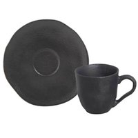 Xícara de Café 120ml Com Pires Orgânico Cerâmica Preto Matte Porto Brasil