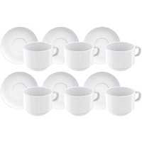 Conjunto 6 Xícaras de Chá com Píres Porcelana 240ml Branco Paola Tramontina Café Mesa Posta