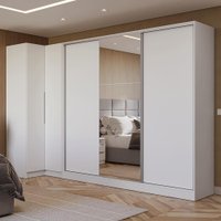 Guarda-Roupa Modulado Neo + Guarda-Roupa Royale 3 Portas de Correr com Espelho Branco Madesa