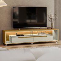 Rack para TV Até 65 Polegadas Loop 2 Gavetas com Vidro e Led Cedro/Off White - Olivar Móveis