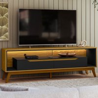 Rack para TV Até 65 Polegadas Duo 2 Gavetas com Vidro e Led Cedro/Preto - Olivar Móveis