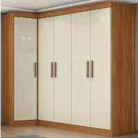 Quarto Modulado de Canto Madrid com 5 Portas e 2 Gavetas Maxel - Madeirado/Off White