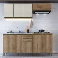 Cozinha Completa Dinamarca 9 Portas 2 Gavetas com Vidro 6123.162 Castani - Indékes