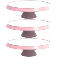 3 Bases Rosa Porta Bolos Tortas Doces 25cm com Pé Bubble Suporte Crippa