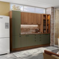 Cozinha Modulada Pixel Kappesberg 100% MDP Canela/Verde Frevo/Canela 280cm