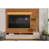 Estante p/ Sala até 75 Pol Ouro Preto Ripado c/ 2Gav. 1Pta. 3 Prat. e Leds 224x198cm Nature/Off White - Linea Brasil