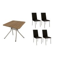 Conjunto: Mesa de Cozinha Loire c/ Tampo de Madeira 90cm + 4 Cadeiras Amsterdã Niquel/Preto - Kappesberg