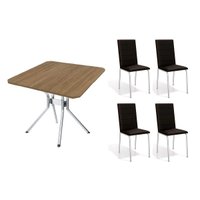 Conjunto: Mesa Sala Jantar Loire c/ Tampo de Madeira 90cm + 4 Cadeiras Amsterdã Cromada - Corano Preto - Kappesberg