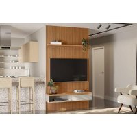 Estante p/ Sala até 60 Pol Modular 1.4 Ripado c/ 1 Portas 1 Prat. 141x250cm Nature/Off White - Linea Brasil
