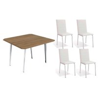 Conjunto: Mesa Sala Jantar Iguaçu c/ Tampo de Madeira 90cm + 4 Cadeiras Amsterdã Cromada/Branco 106 - Kappesberg