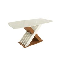 Mesa Multiuso Cozinha Graviola c/ Tampo Madeirado c/ Vidro 170x90cm Canela/Off White/Vidro Off White - Kappesberg