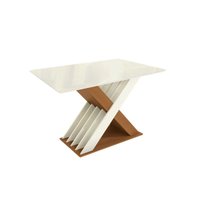 Mesa Multiuso Cozinha Graviola c/ Tampo Madeirado c/ Vidro 120x80cm Canela/Off White/Vidro Off White - Kappesberg