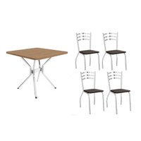 Conjunto: Mesa Sala Jantar Loire c/ Tampo de Madeira 90cm + 4 Cadeiras Portugal Cromada - Corano Preto - Kappesberg
