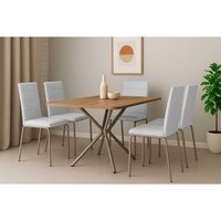 Conjunto: Mesa Sala Jantar Loire c/ Tampo de Madeira 1.60cm + 6 Cadeiras Amsterdã Niquel/Branco 106 - Kappesberg