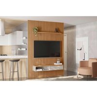 Rack Bancada c/ Painel p/ TV até 75 Pol Modular 1.8 Ripado 1 Porta 1 Prat. 180x250cm Nature/Off White - Linea Brasil
