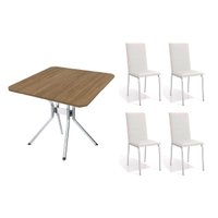Conjunto: Mesa Sala Jantar Loire c/ Tampo de Madeira 90cm + 4 Cadeiras Amsterdã Cromada/Branco 106 - Kappesberg