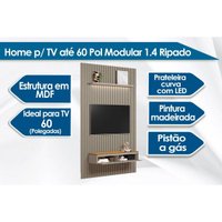 Rack Bancada c/ Painel p/ TV até 60 Pol Modular 1.4 Ripado 2 Portas 1 Prat. 141x250cm Tauari/Gris Fosco - Linea Brasil