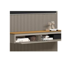 Rack Bancada c/ Painel p/ TV até 85 Pol Modular 2.2 Ripado 2 Portas 1 Prat. 219x250cm Tauari/Gris Fosco - Linea Brasil