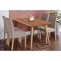 Conjunto: Mesa Sala Jantar Adele Tampo Madeirado 130x80cm e 4 Cadeiras Juliana Carvalho/Cinamomo - Linho Bege - Cimol