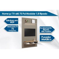 Rack Bancada c/ Painel p/ TV até 75 Pol Modular 1.8 Ripado 2 Portas 1 Prat. 180x250cm Tauari/Gris Fosco - Linea Brasil