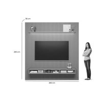 Rack Bancada c/ Painel p/ TV até 90 Pol Modular 2.6 Ripado 2 Portas 1 Prat. 258x250cm Tauari/Gris Fosco - Linea Brasil