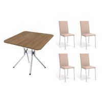 Conjunto: Mesa Sala Jantar Loire c/ Tampo de Madeira 90cm + 4 Cadeiras Amsterdã Cromada/Nude 16 - Kappesberg