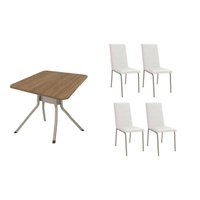 Conjunto: Mesa Sala Jantar Loire c/ Tampo de Madeira 90cm + 4 Cadeiras Amsterdã Niquel/Branco 106 - Kappesberg