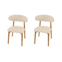 Conjunto 2 Cadeiras Estofada Linho Para Jantar Cozinha Frida Creme Madeira Mel Maciça