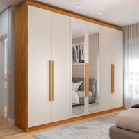 Guarda-Roupa Casal Madalena 6 Portas 4 Gavetas 100% Mdf com Espelho Peroba/Off White - Pm