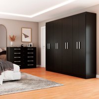 Guarda-Roupa Casal 8 Portas e Cômoda 10 Gavetas Preto - Pm